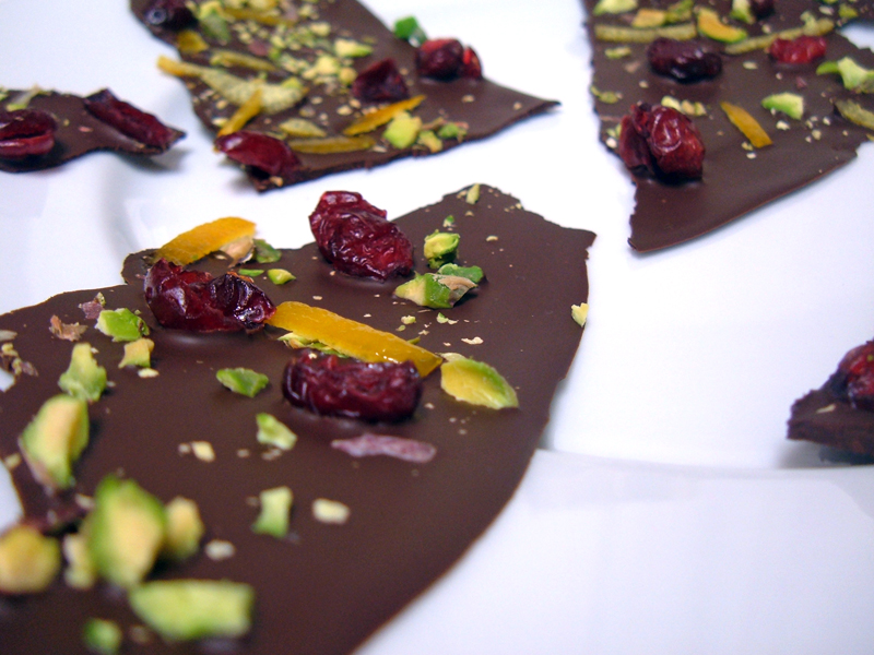 70% Dark Chocolate with Pistachios, Cranberries, and Candied Orange Zest 70% Dark Chocolate with Pistachios, Cranberries, and Candied Orange Zest