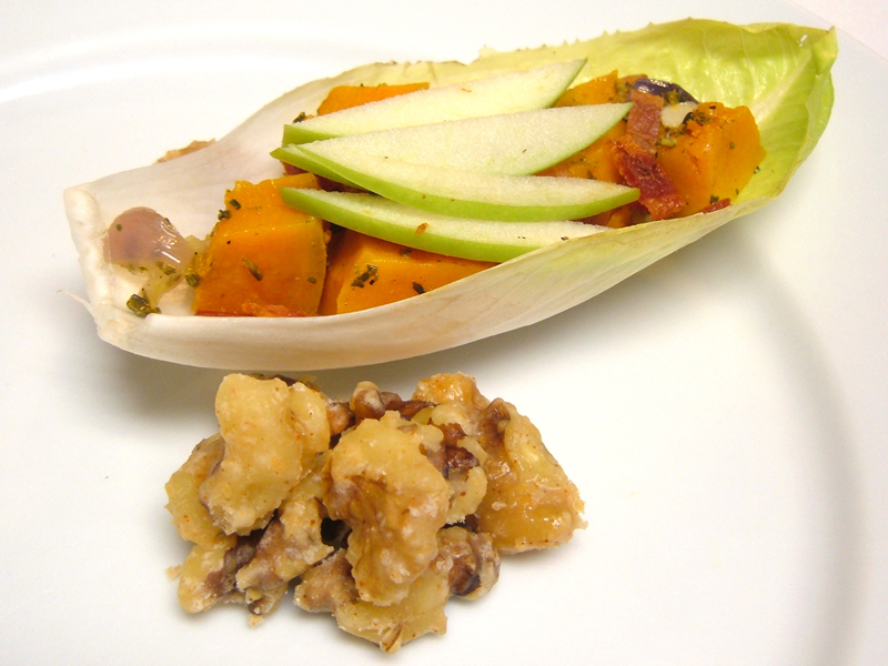 Squash Endive Boats with Candied-Mustard Nuts Squash Endive Boats with Candied-Mustard Nuts