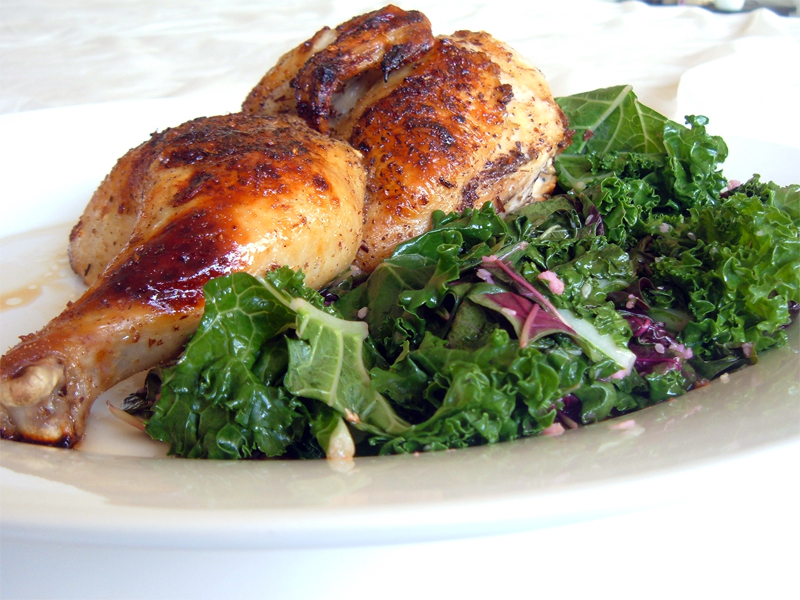Sichuan-Spiced Spatchcocked Chicken with Wilted Greens Sichuan-Spiced Spatchcocked Chicken with Wilted Greens